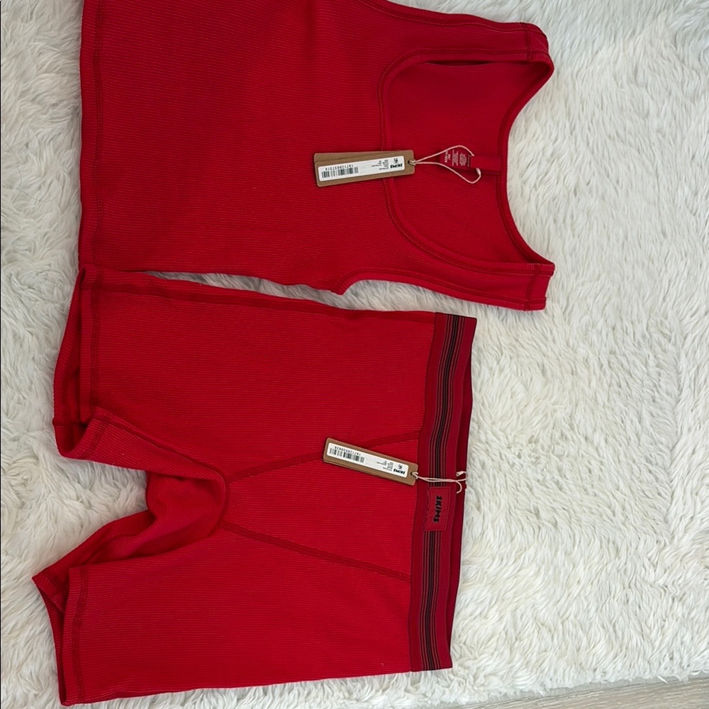 SKIMS Red Ribbed Pajama Set
